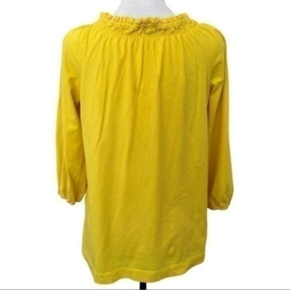 Theory womens yellow cotton blend peasant blouse with ruched neck line and tie S - Picture 2 of 8